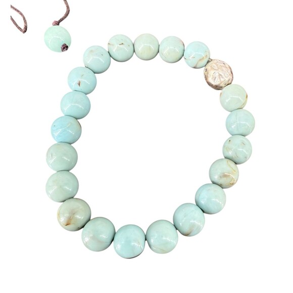 J. Jill Multi Beaded Stretch Bracelet Set Aqua Silver Tone Stackable Beachy Boho - Picture 10 of 13
